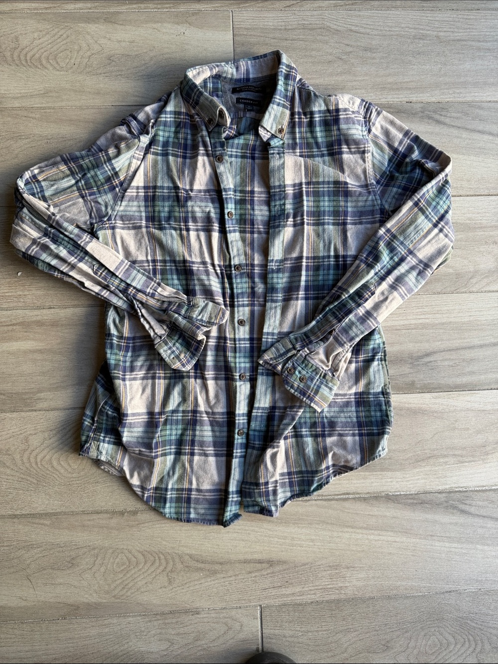 Banana Republic Plaid Button-Down Shirt - Blue, Green & Cream